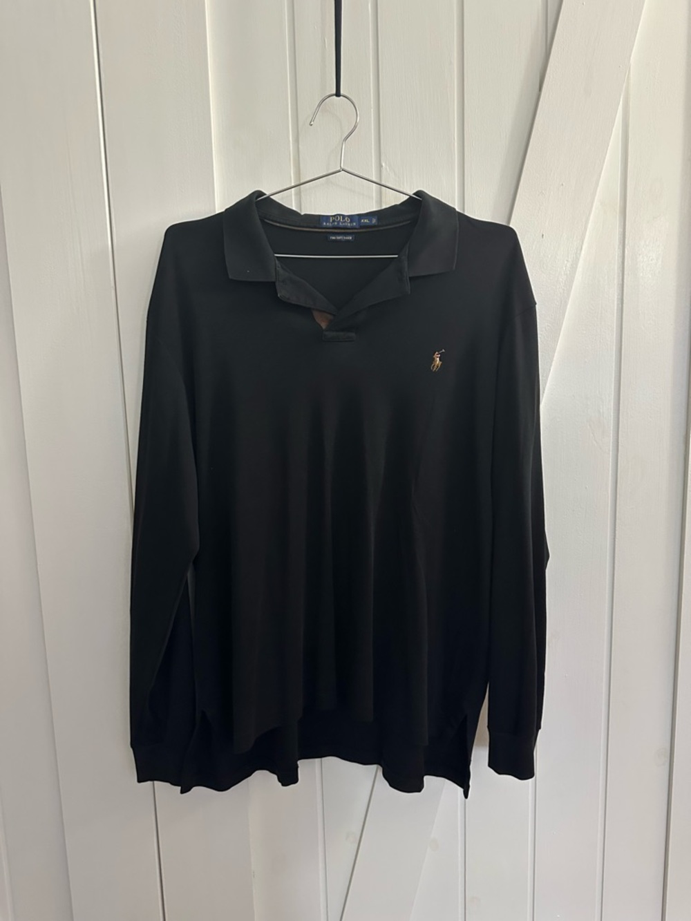 Ralph Lauren Black Long-Sleeve Pima Cotton Polo with Gold Pony